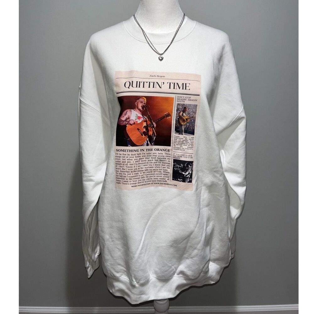 Zach Bryan Crewneck Sweatshirt Merch Quittin Time Tour White L